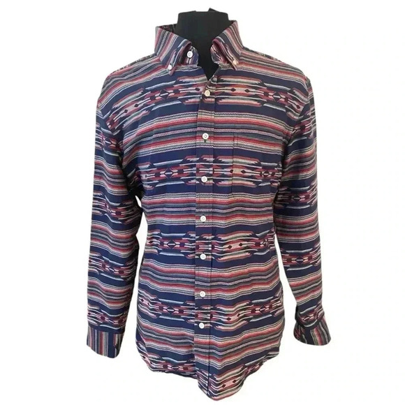 Proper Cloth Mens Japanese Navy Striped Aztec Shirt - Picture 1 of 7